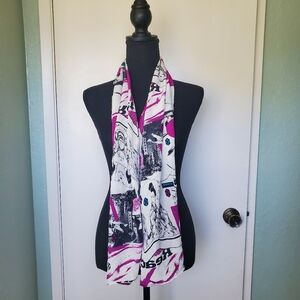 Zazou Luxe Abstact Graphic Art Luxury Silk Scarf 57 3/4" X 13 1/2"